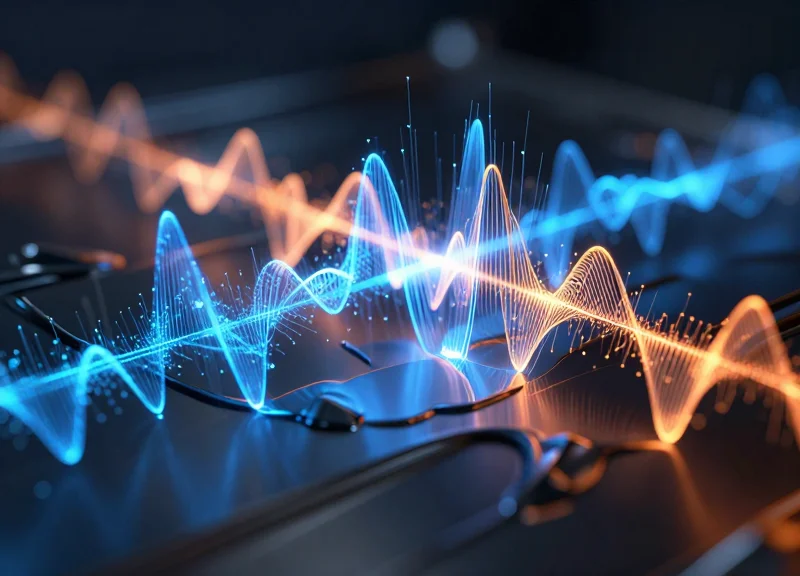 Abstract visualization of electromagnetic interference with metal and liquid surfaces.