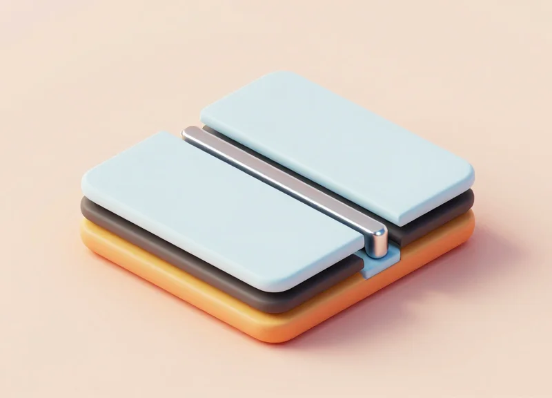 Isometric 3D view of a layered RFID tag with high-permittivity substrate.
