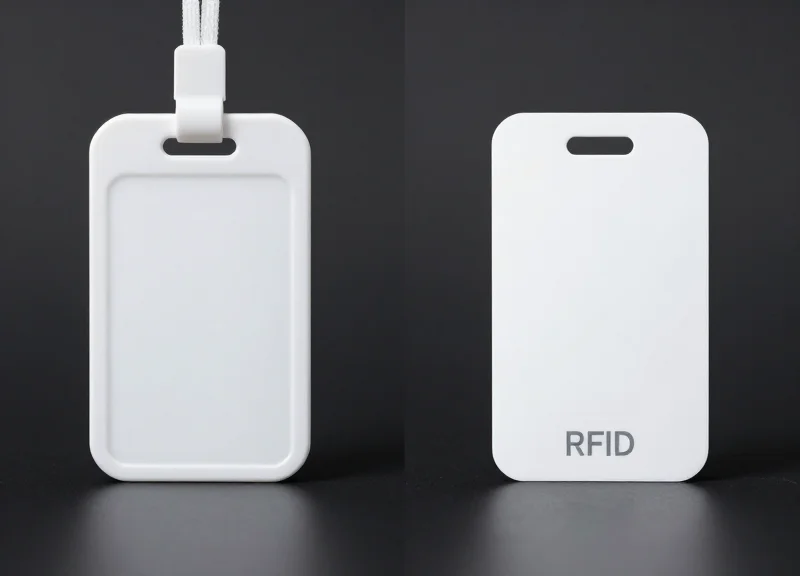 A side-by-side comparison of a traditional bulky EAS tag and a slim modern RFID smart label.