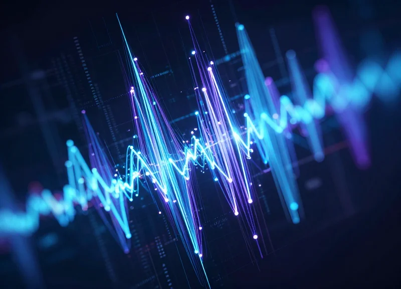 Conceptual visualization of UHF radio frequency waves and digital data nodes.