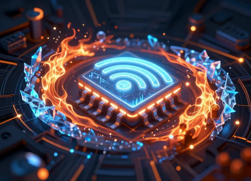 Abstract digital representation of RFID technology surviving heat and frost
