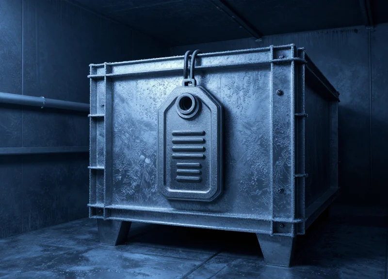 Industrial RFID tag on a pallet in a frozen warehouse environment