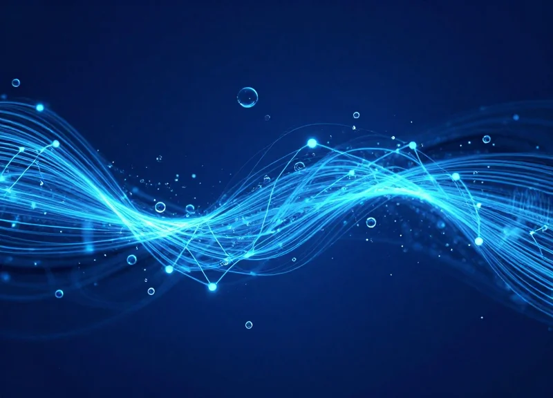Abstract visualization of stable digital signals passing through water and bubbles, representing signal integrity in wet environments.