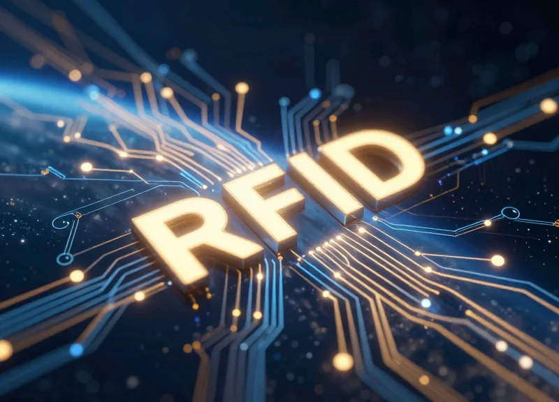 Abstract visualization of RFID technology evolving from logistics to extreme aerospace and deep-sea environments.