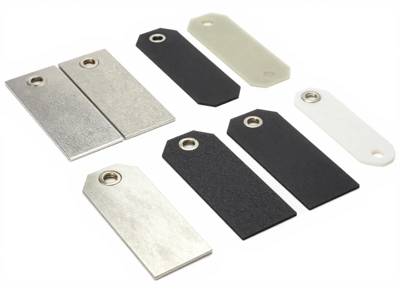 Selection of rugged industrial RFID tags with different form factors on a clean white background.