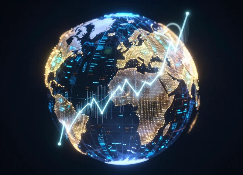 Abstract digital globe with glowing interconnected data lines representing global trade compliance