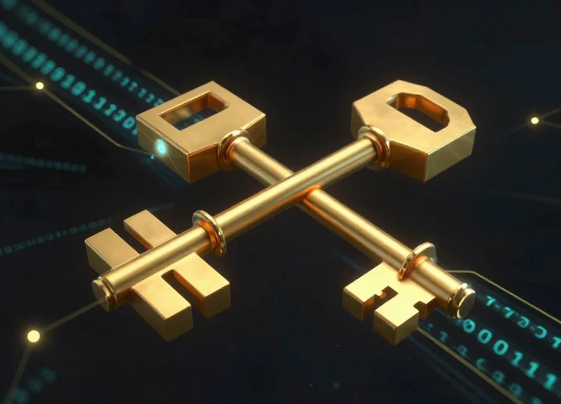 A conceptual representation of AES-128 encryption with digital keys and interlocking data blocks.