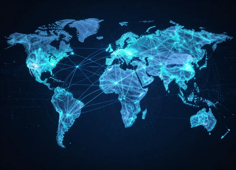 Abstract digital globe representing global supply chain connectivity with glowing data lines.