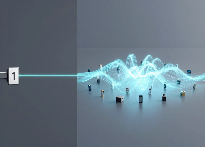 Visual comparison between traditional barcode scanning and advanced RFID wave detection