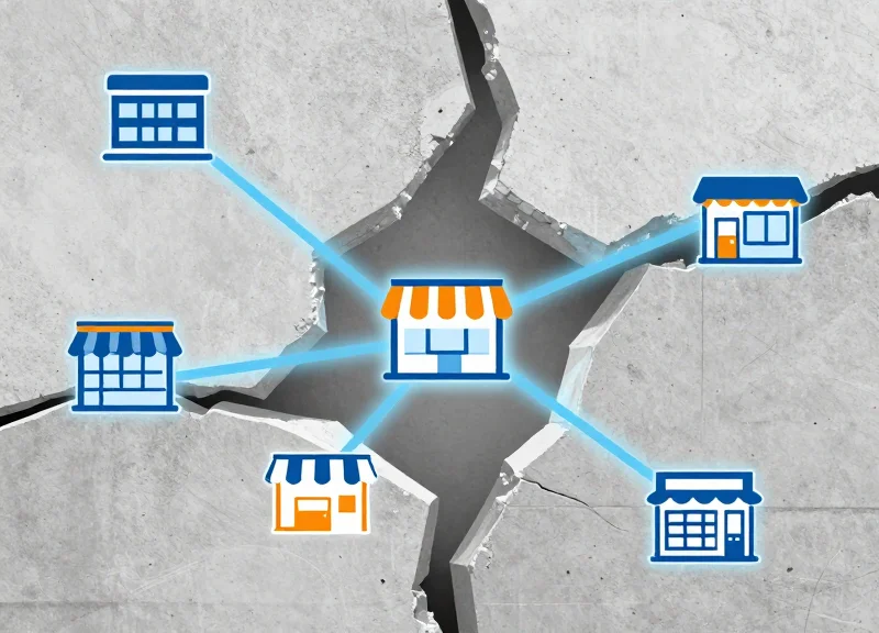 Abstract illustration representing the breaking down of data silos in business