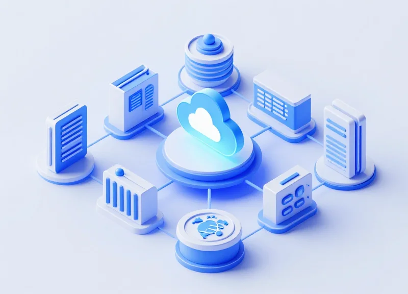 Isometric view of a global cloud network connecting multiple enterprise locations.