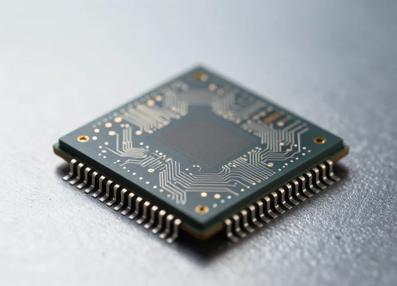 Macro view of a hardware acceleration microchip used for RFID encryption processing.