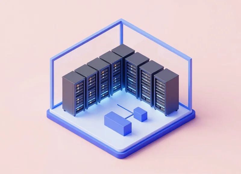 Isometric 3D view of a private on-premise server room.