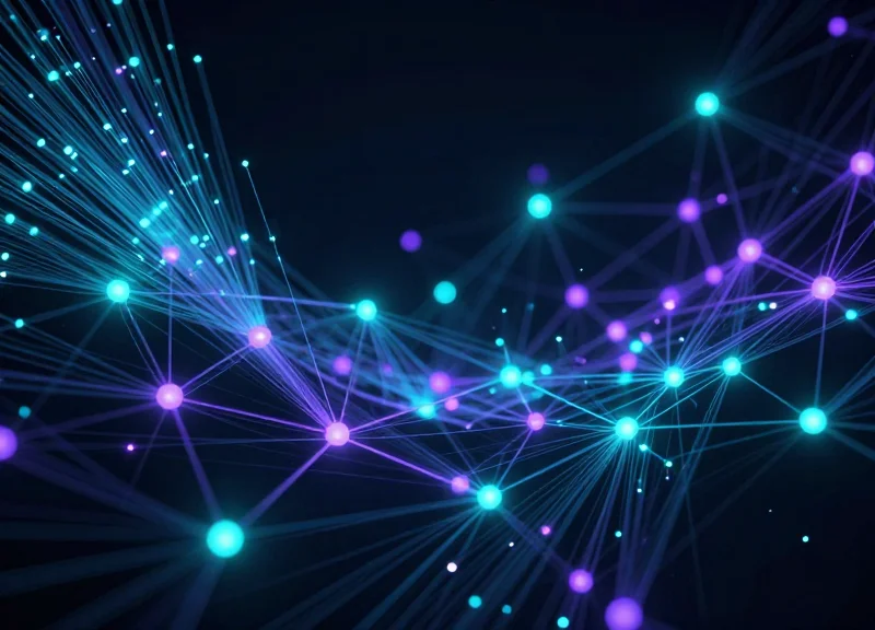 Abstract data visualization of edge computing nodes with glowing light trails.