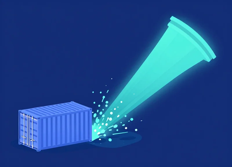 Flat vector illustration showing a box leaking light particles being captured, representing inventory leakage identification.