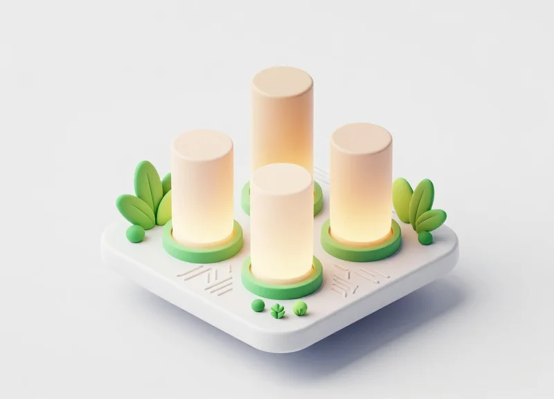 Isometric 3D model representing the core pillars of a sustainable RFID ecosystem