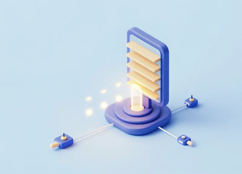Isometric view of digital data pulses traveling from a computer system to an electronic shelf label.