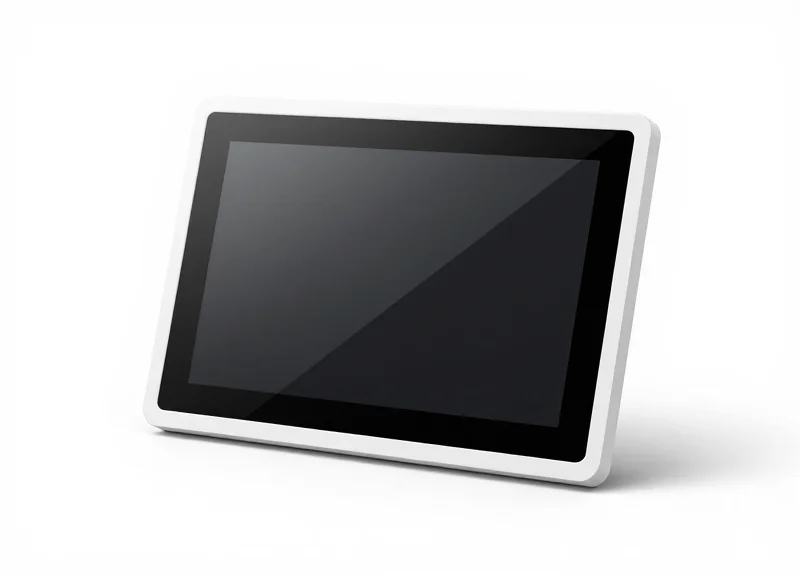 A sleek modern electronic shelf label device on a pure white background