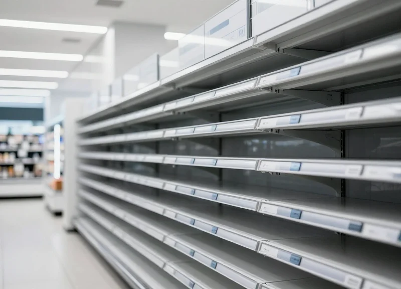 A modern, futuristic grocery store aisle showcasing advanced retail technology for 2026.
