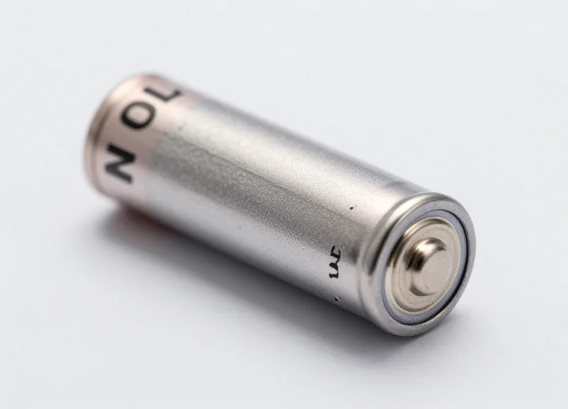 Macro photography of a specialized low-temperature lithium battery on a white surface.