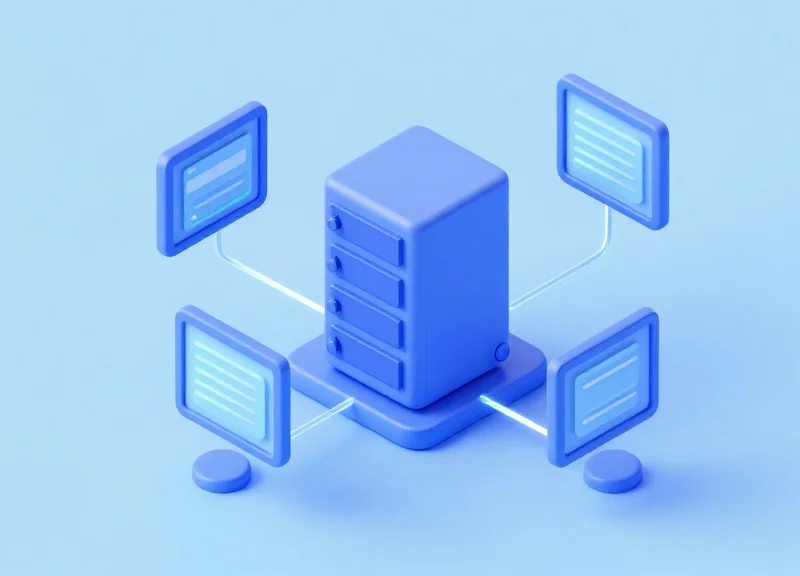Isometric 3D view of a retail management system integrating store data.