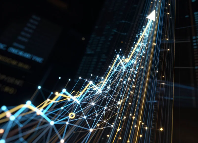 Abstract visualization of efficiency gains and data flow in a logistics context