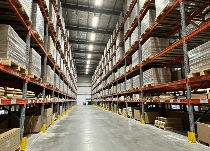 A wide-angle view of a vast, modern industrial warehouse showing the scale of the facility.