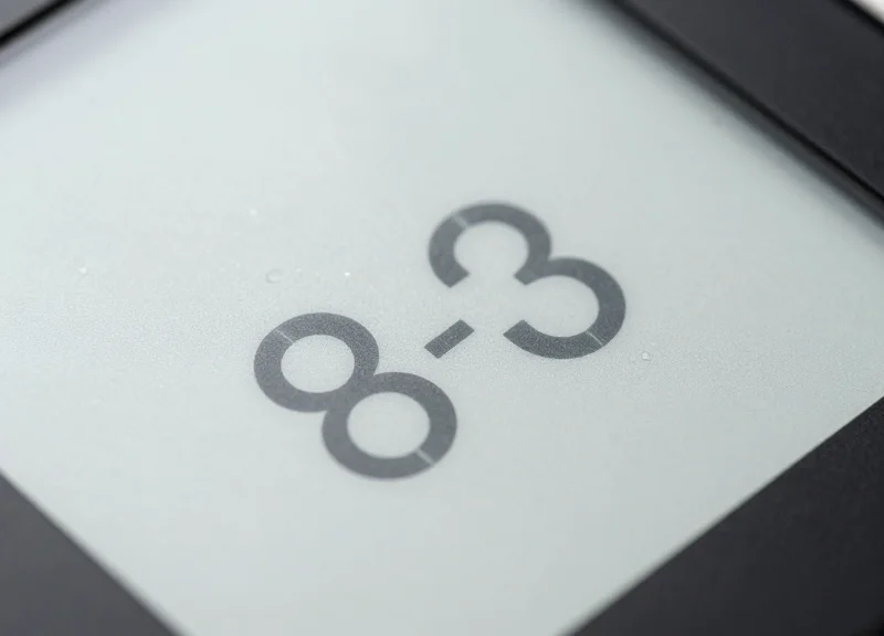 Close-up of a high-visibility electronic shelf label screen with anti-fogging technology.