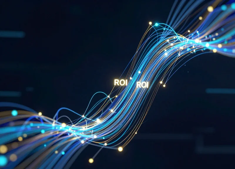 Abstract visualization of ROI and growth using glowing light trails and nodes.