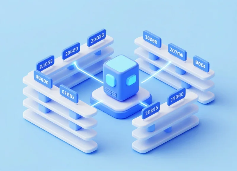 Isometric view of a smart market system with ESL devices connected to a central server.
