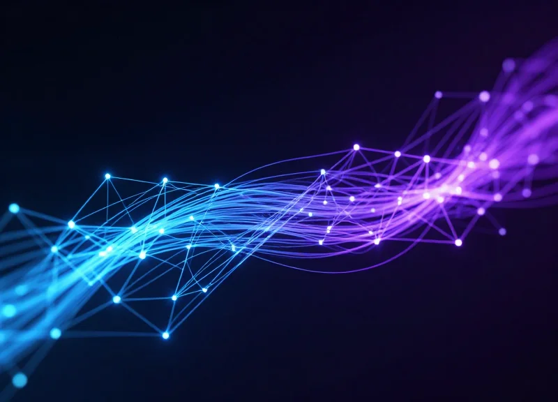 Abstract digital data stream representing real-time synchronization.