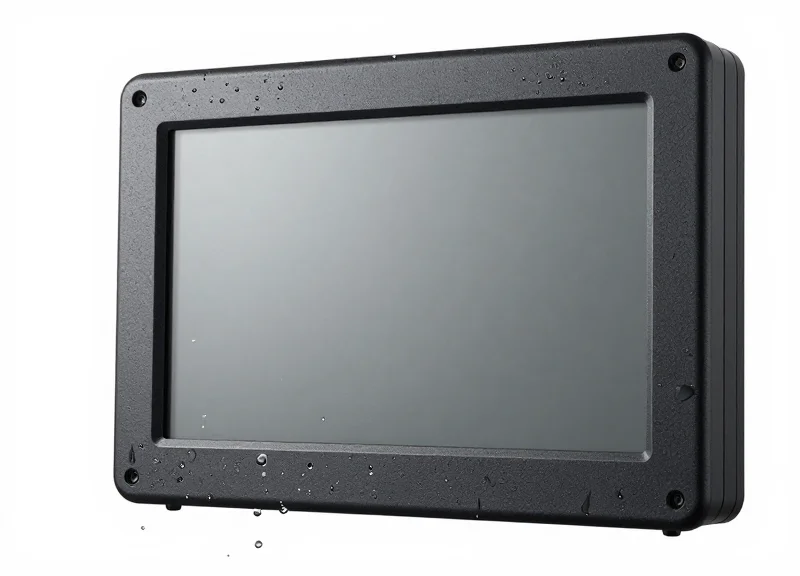 A rugged IP67-rated ESL being splashed with water to demonstrate resistance.