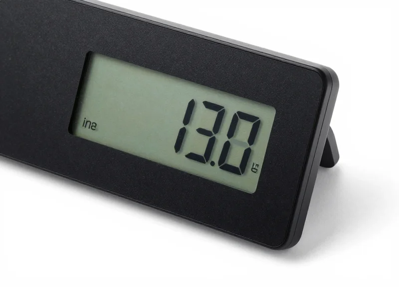 A high-resolution e-paper electronic shelf label showing detailed screen texture on a white background.