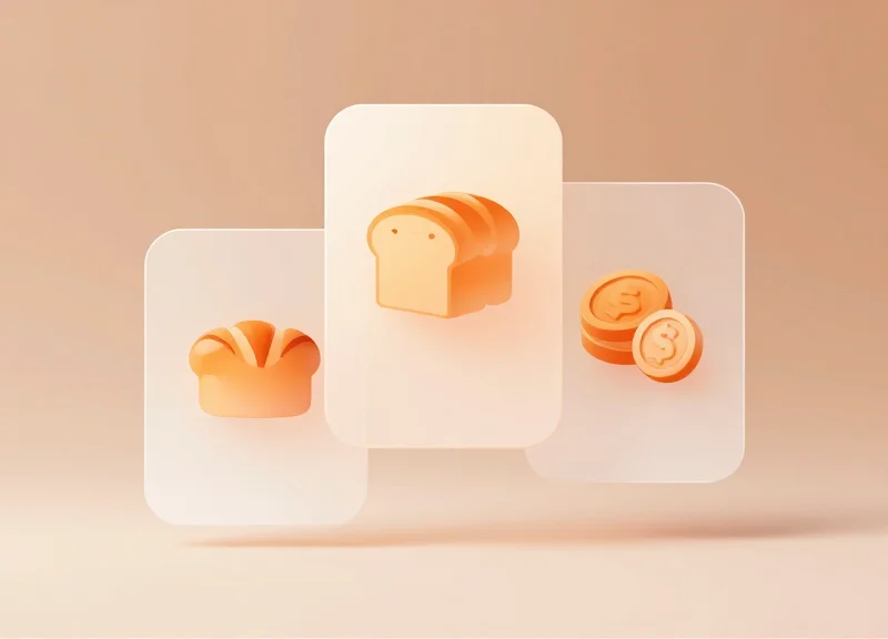 Abstract mobile interface representing bakery inventory and pricing management software.