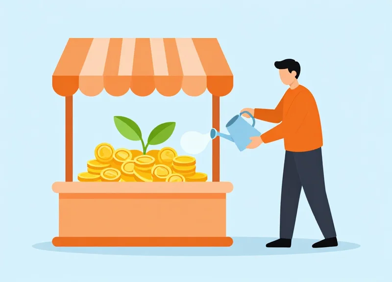 A vector illustration representing small business growth and return on investment for a bakery.