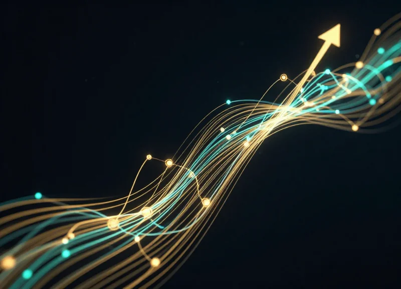 Abstract visualization of retail data flows and inventory growth trends.