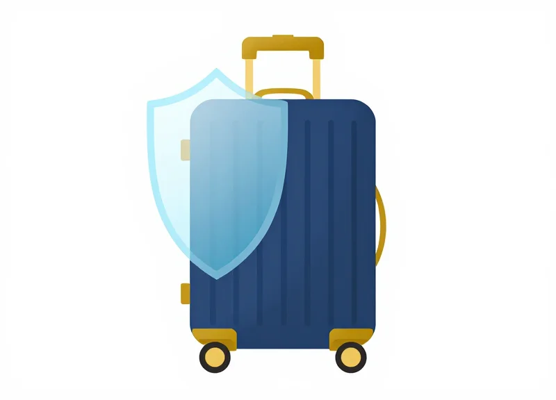 Abstract illustration of a luxury suitcase protected by a glowing shield symbolizing durability and value.