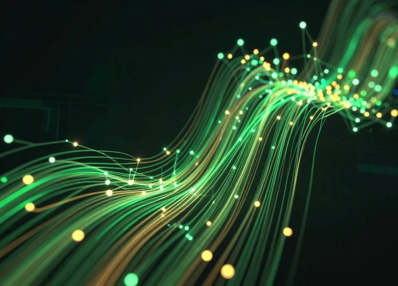 An abstract visualization of rising data streams representing high return on investment.