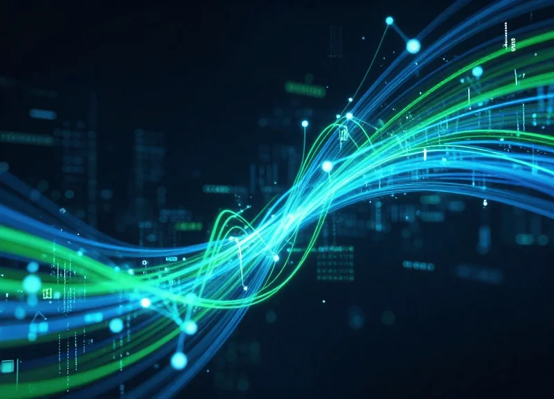 Abstract digital data visualization showing upward growth and efficiency nodes.