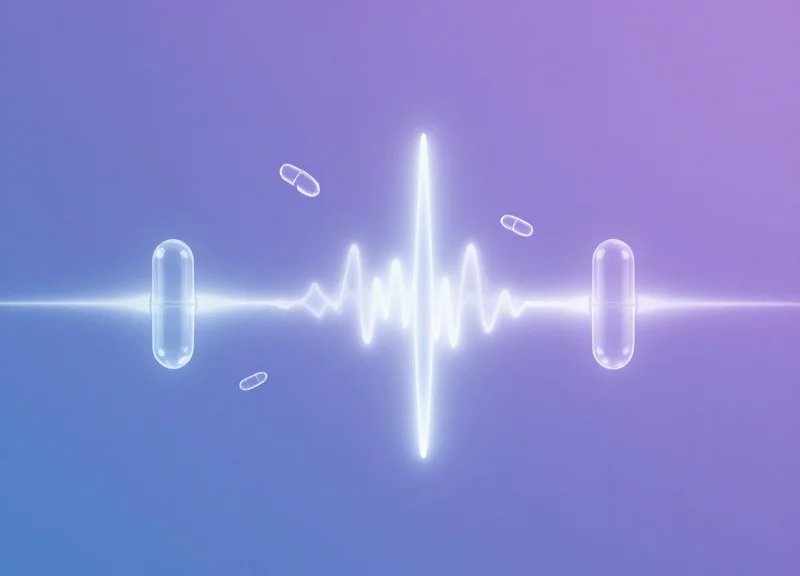 A futuristic conceptual illustration of digital medicine tracking using a neural network theme.