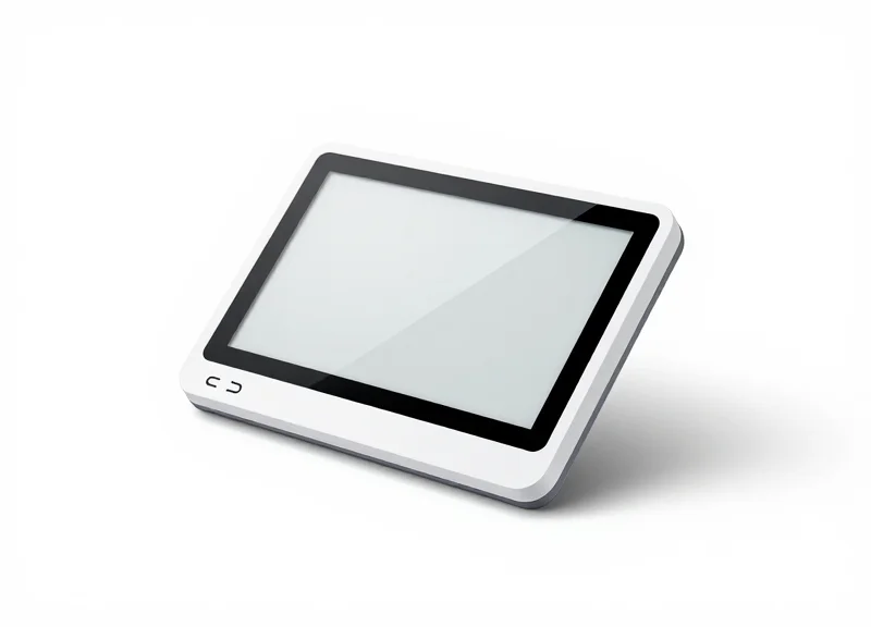 Close-up of a sleek electronic shelf label device used as a digital bed card.
