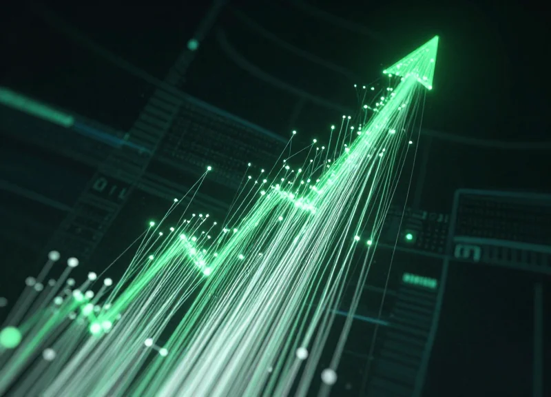 Abstract digital representation of ROI and financial growth in pharmacy automation.