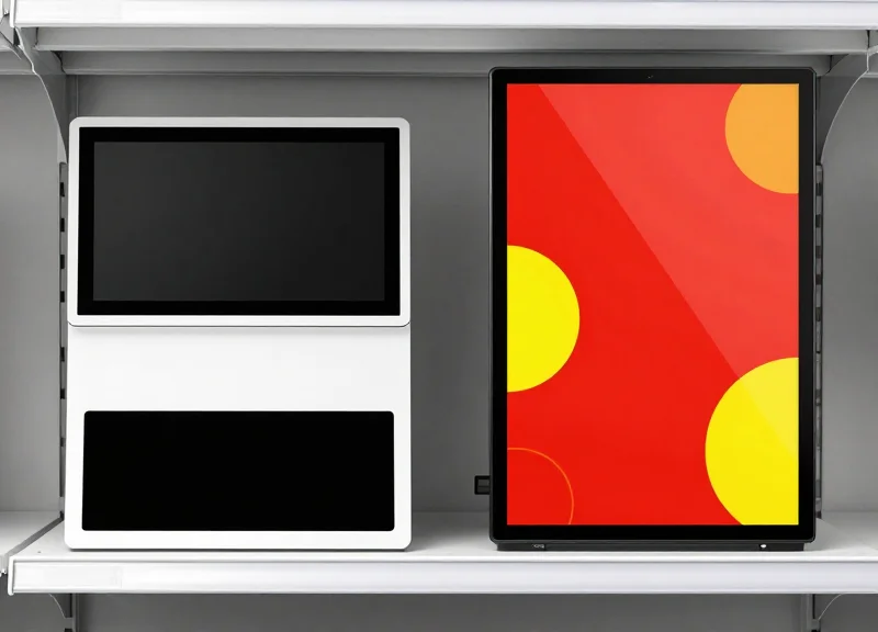 Comparison between a black and white electronic shelf label and a multi-color electronic shelf label.