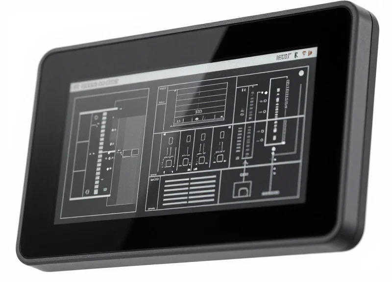 Close-up macro of a high-resolution E-Ink shelf label displaying detailed technical graphics.