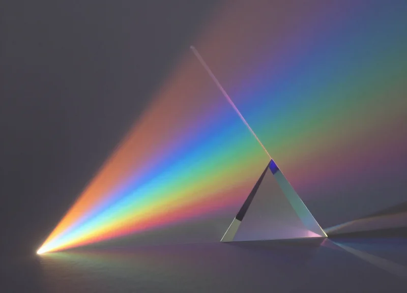 Artistic representation of light spectrum and color accuracy for high-end optical equipment