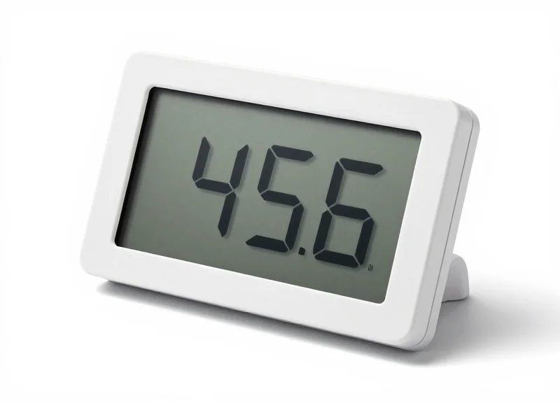 A close-up view of a high-resolution electronic shelf label hardware device showing its texture.