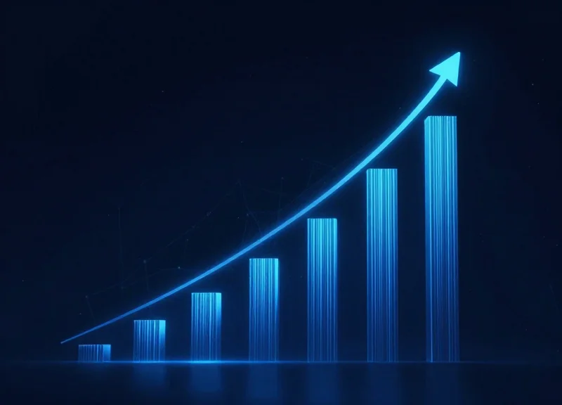 Upward trending light trails in a dark digital space representing financial growth and ROI.
