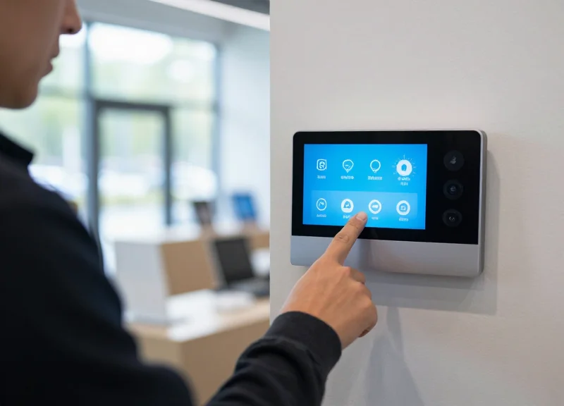 A customer exploring smart home technology in a high-end retail environment.
