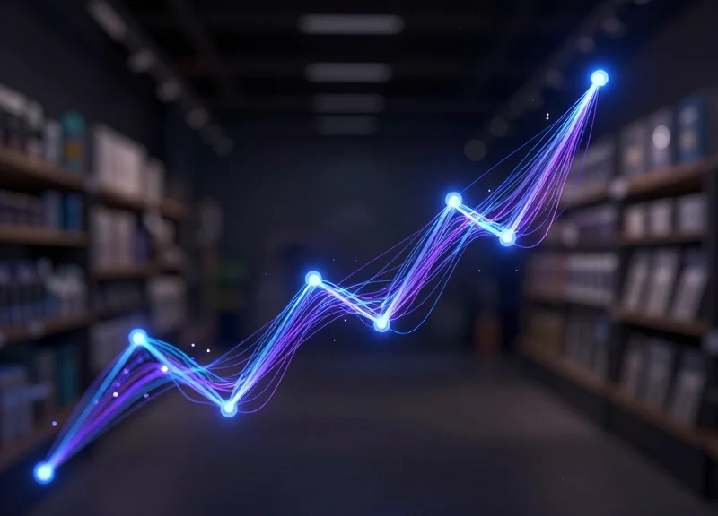 Abstract visualization of IoT data flowing between smart devices and retail systems.