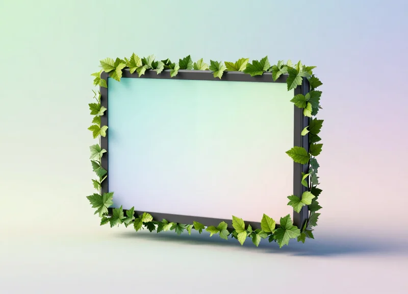A conceptual image representing green technology and paperless retail solutions with a digital leaf motif.